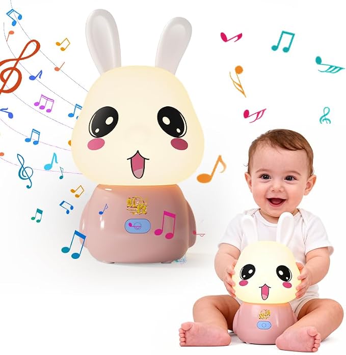 wapentake Cute Bunny Night Light for Kids, 16 Colors Changing Baby Night Light with Bluetooth Speaker & Music, APP Control Rechargeable Nursery Night Light, Smart Alarm Clock Wake Up Light, Lamp Gift