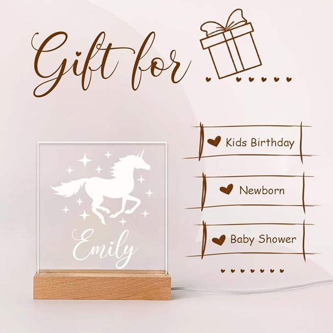 Personalized Night Light for Baby Kids, Custom Name Unicorn Led Lamp for Girls Boys, Customized Name Night Lights Gift for Children Nursery