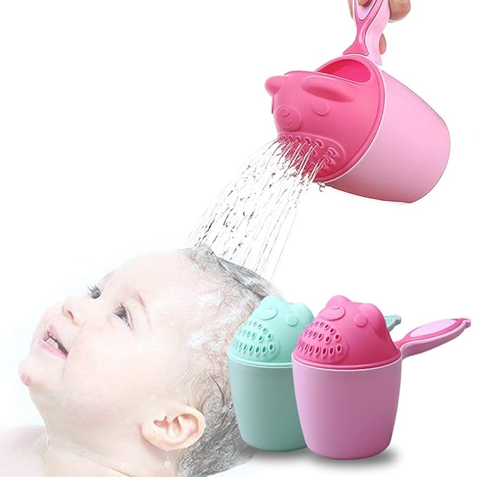 Baby Bath Rinse Cup with Bear Design for Rinsing Hair and Protecting Infant Eyes (Pink)