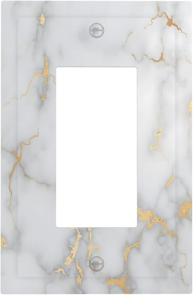 Luxury White And Gold Marble Abstract Modern Decorative Outlet Covers 1 Gang Single Rocker Light Switch Cover Plate Wall Plates GFCI Faceplate for Bathroom Kitchen Decor