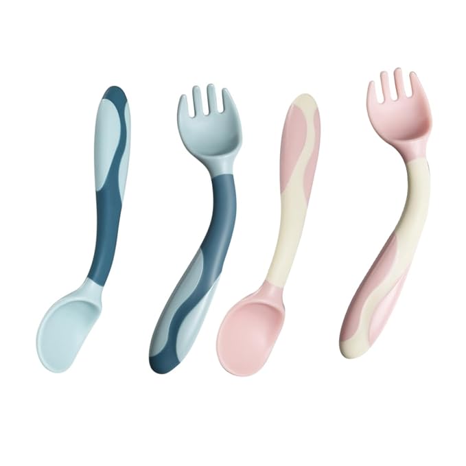 Zerodeko 2 Sets Bendable Utensils Silicone Fork Spoon for Portable Lightweight Safe Tableware Complementary Food Feeder Tools