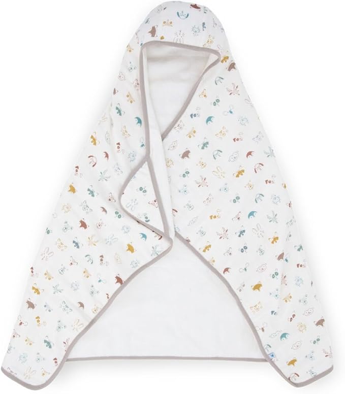 Little Unicorn Hooded Bath Towel | Absorbent Cotton & Terry Blend | Larger Size for Baby & Toddlers, 1-6 Years (Animal Crowd)