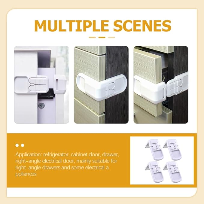 Childproof Cabinet Locks 4 Angle Baby Safety Drawer Locks with Strong Adhesive for Refrigerator and Appliance Security Easy Parent Access