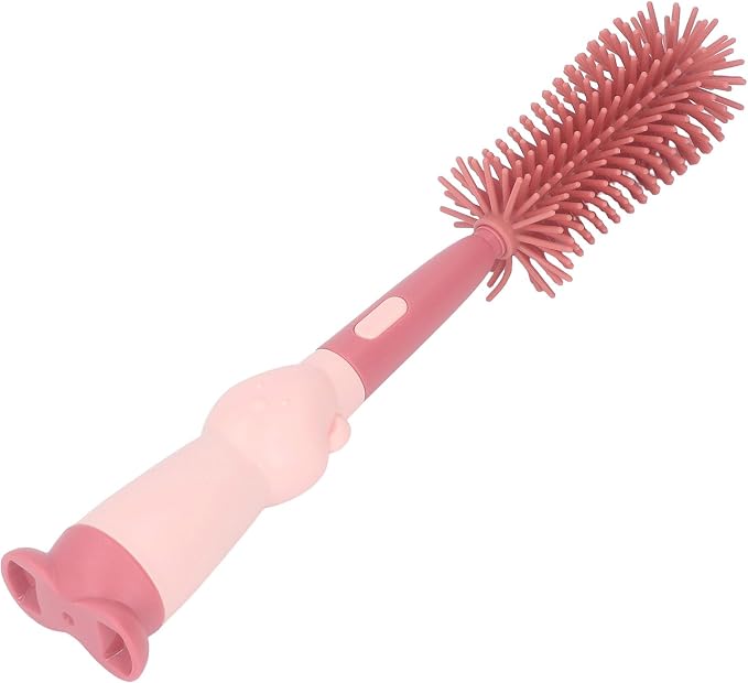 Kids Bottle Brush Set, 360 Degree Rotation Silicone Odorless Bottle Brush Cleaner for Cup (Red)