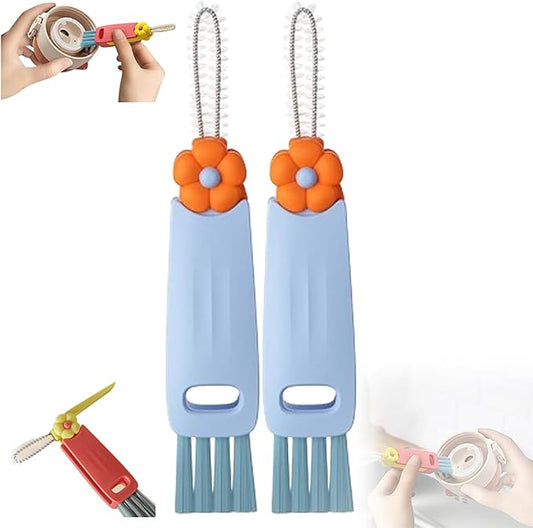3 in 1 Cup Lid Cleaning Brush, 2026 Upgrade Multifunctional Crevice Portable Cup Lid Cleaning Brushes, Crevice Cleaning Brush for All Type Bottle Gap Tight Spaces Cups (Blue, 2pcs)