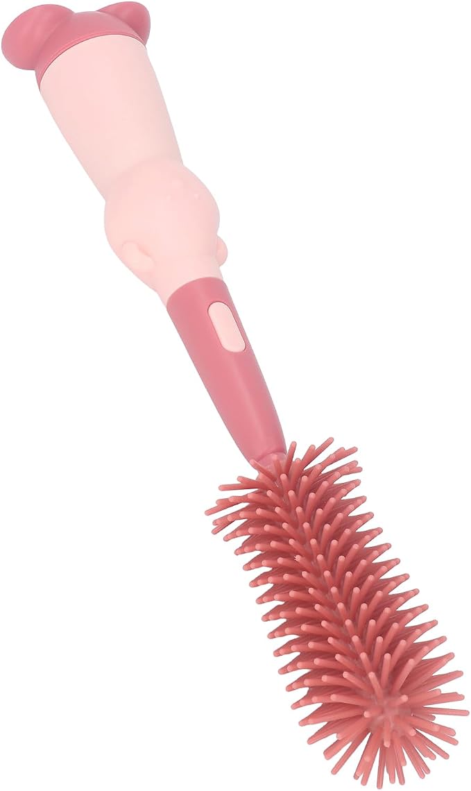 Kids Bottle Brush Set, 360 Degree Rotation Silicone Odorless Bottle Brush Cleaner for Cup (Red)