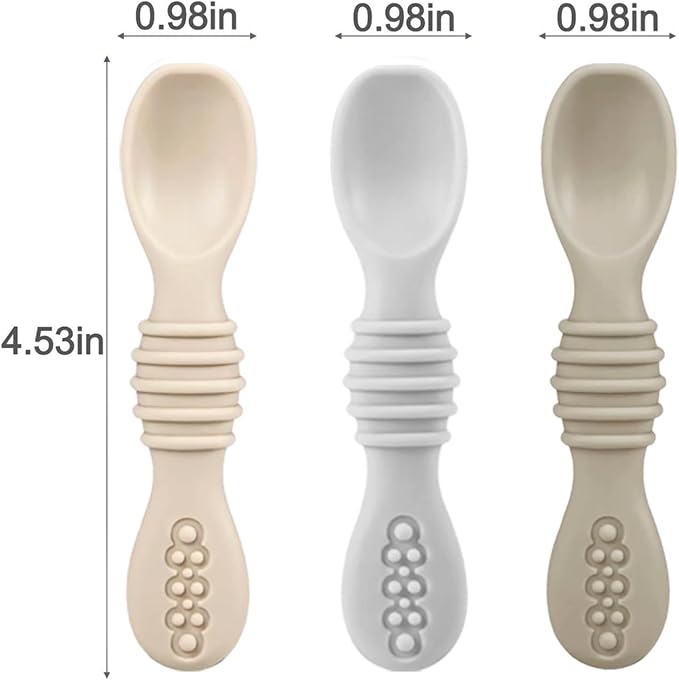 PandaEar 3 Pack Stainless Steel Baby Suction Plates, Divided Toddler Plate for Baby Led Weaning Supplies, Non-Slip Toddler Baby Feeding Set Dishwasher Safe (Linen/Brown/Tan, With Spoons)