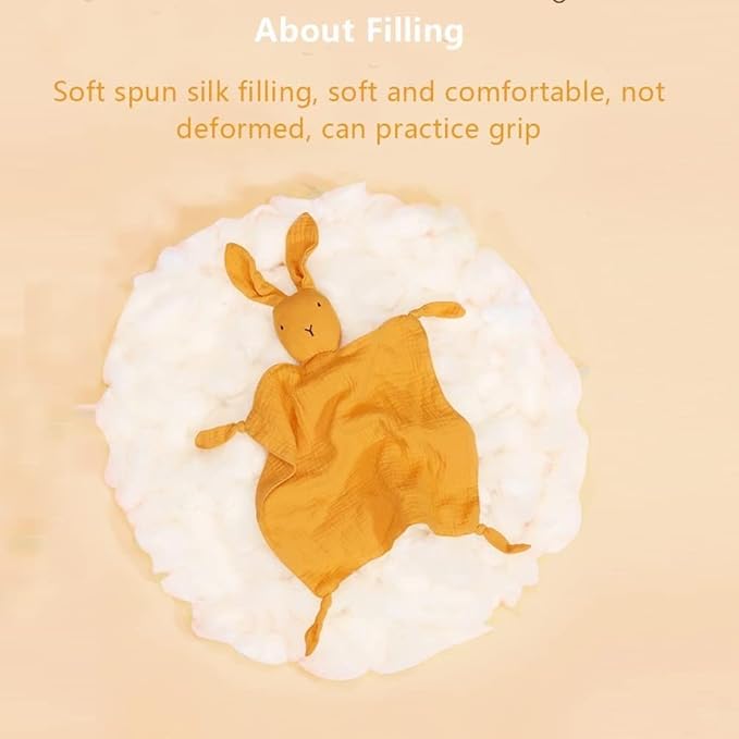 Organic Cotton Muslin Lovey Blanket, Organic Cotton Muslin Bunny Security Blanket Soft & Breathable Lovie Baby Gifts for Boys and Girls