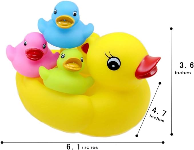 Floating Rubber Duckies Bath Play 5 Pieces Set - Includes 1 Jumbo Mama Ducky and 4 Baby Ducks - Fun Water Tub Playing Kits(4 Colors)