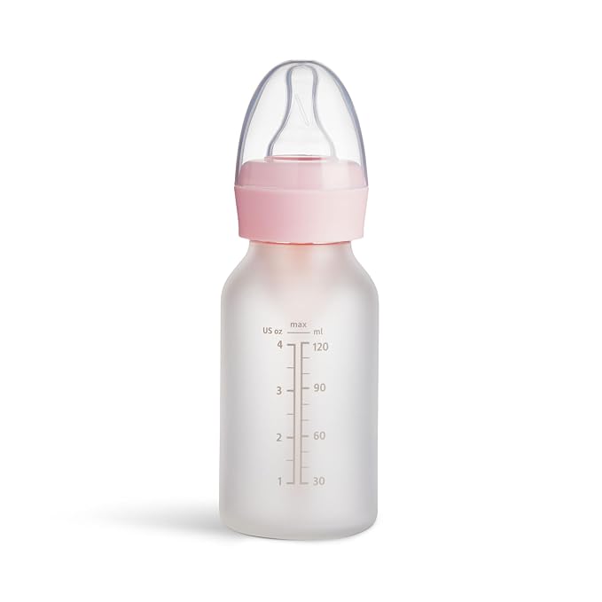 Munchkin Bond Silicone Coated Glass Baby Bottles - Anti-Colic Feeding System with Natural Feel Nipples, 4 Ounce, 2 Pack, Pink