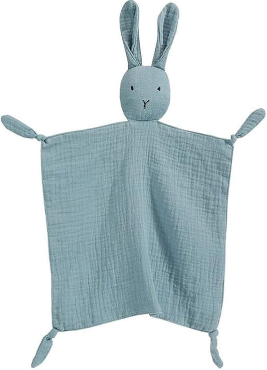 Organic Cotton Muslin Lovey Blanket, Organic Cotton Muslin Bunny Security Blanket Soft & Breathable Lovie Baby Gifts for Boys and Girls