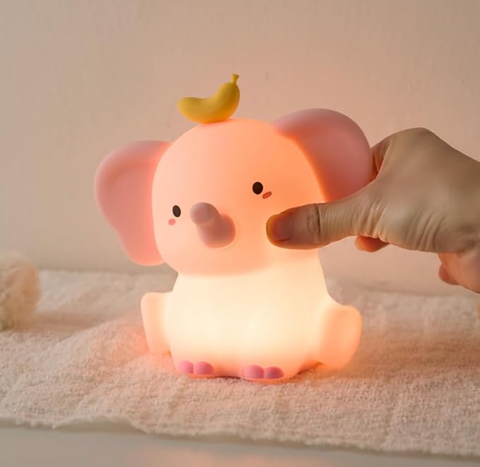 Elephant Night Light for Kids, LED Squishy Animal Night Lamp Rechargeable, Novelty Nursery Lamp Nightlight for Kids, 2 Levels Dimmable Touch Lamp for Bedroom, Home Decor Gifts Stuff for Girls Boys