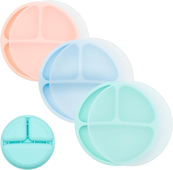 WeeSprout Silicone Divided Plates (With Lids), 100% Food Grade Silicone Divided Plates for Toddlers & Kids, Dishwasher & Microwave Safe