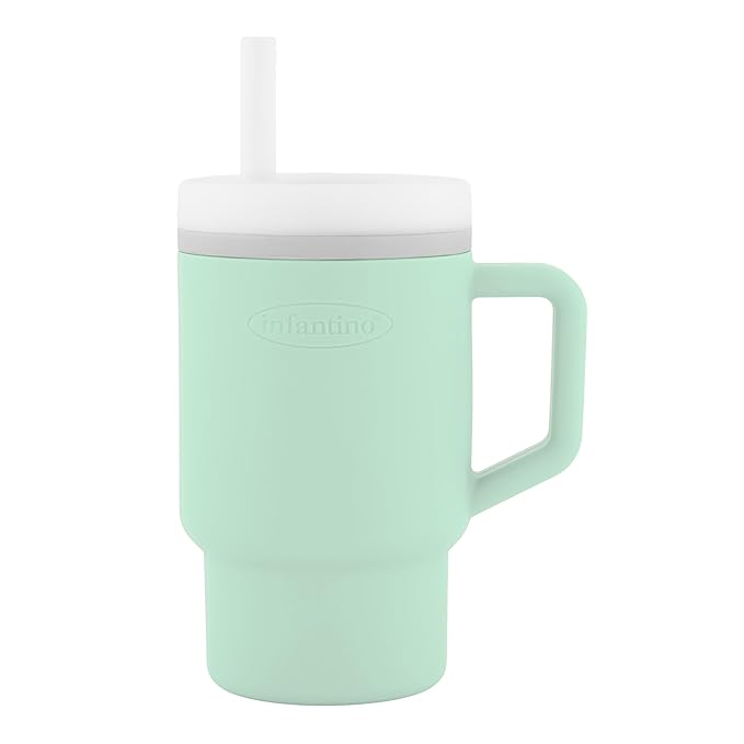Infantino My 1st Tumbler, 9 Oz. Silicone Sippy Cup with Straw & Handle, Spill-Resistant Baby Cup for On-the-Go, BPA-Free Transition Bottle, Cool Mint