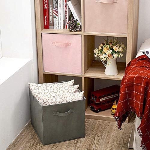 Foldable Fabric Storage Bin [Set of 4] Collapsible Containers Cubes Boxes Organizer - 13 x 15 x 13 inches (Gray)