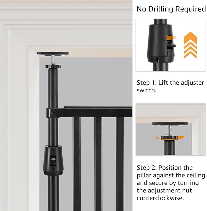 unipaws 86" High Extra Tall Cat Gate, Auto Closing and No Drilling Safety Gate for Doorway Hallway Stairs, Cat Dog Proof, Fit for 35"-51" Wide Opening, Indoor Use, Black