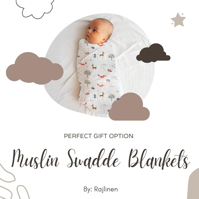 100% Muslin Swaddle Blankets,Baby Swaddling Blankets for New Born, Baby Receiving Blankets Unisex, Soft, Warm and Cosy Blankets Pack of 4, Size 47 x 47 inches,Gift for New Mom Twinkle