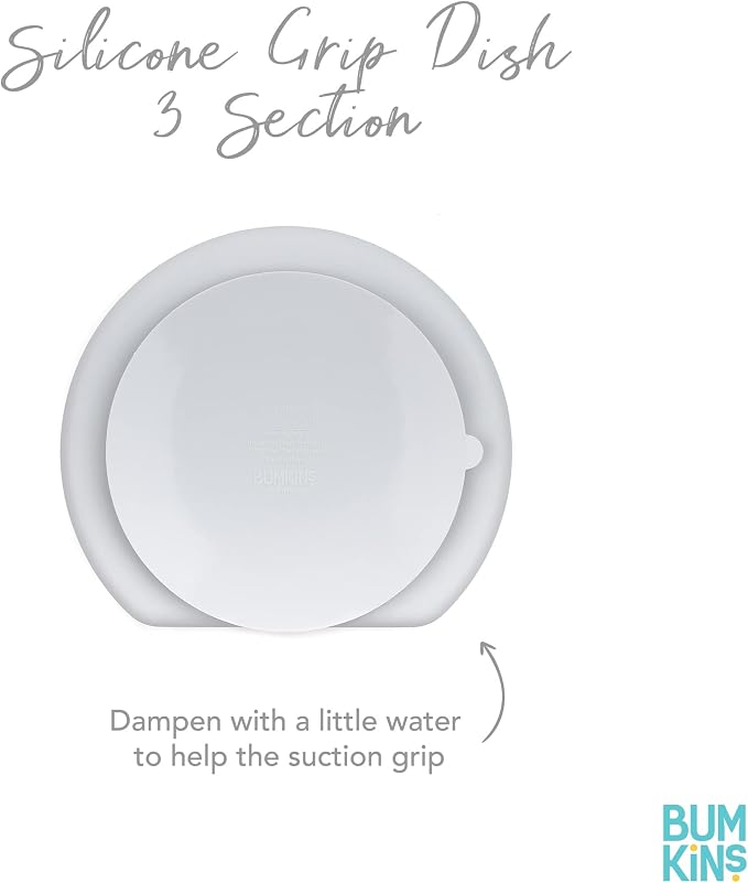 Bumkins Silicone Grip Dish, Suction Plate, Divided Plate, for Baby and Toddler, BPA Free, Microwave and Dishwasher Safe – Sage (Pack of 2)