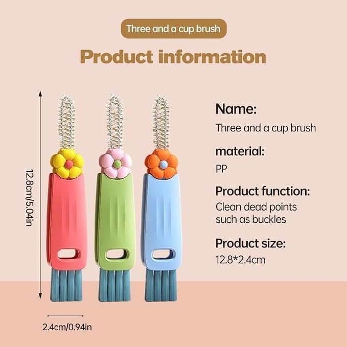 3 in 1 Cup Lid Cleaning Brush, 2025 Upgrade Cups Cleanings Brushs Portable Crevice Cleanings Brushs Set for Baby Bottle Gap Tight Spaces Cups, Multifunctional Cleaning Brush Cup Lid Cleaner