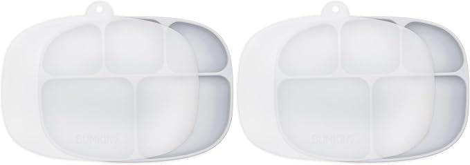 Bumkins Toddler and Baby Suction Plate, Silicone Divided Grip Dish and Lid, Large 5-Section Tray for Kids, Essentials in Children Feeding Supplies, Non Skid Stick Bottom, for Ages 6 Months Up, Gray