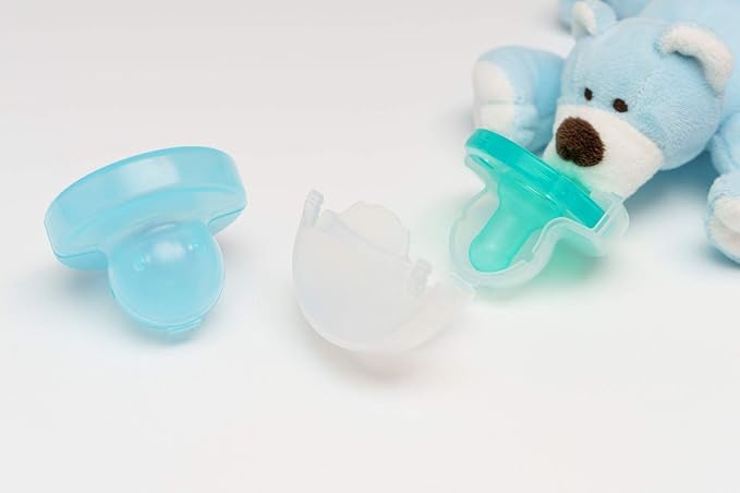The Keepsie Pacifier Cover – Compatible with Pacifiers, Paci Clips & Plush Attachments | BPA-Free Travel Case (Blue & Clear, 2-Pack)