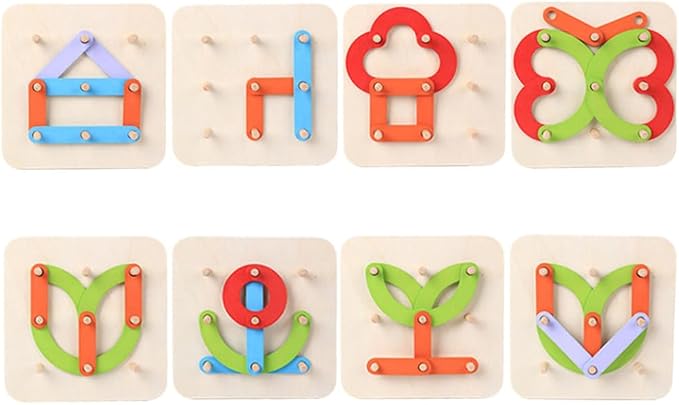 Montessori Wooden Shape Puzzle Board, Wooden Letter and Number Construction Activity