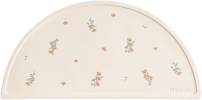 mushie Silicone Placemat for Kids | BPA-Free Non-Slip Design (Pink Flowers)