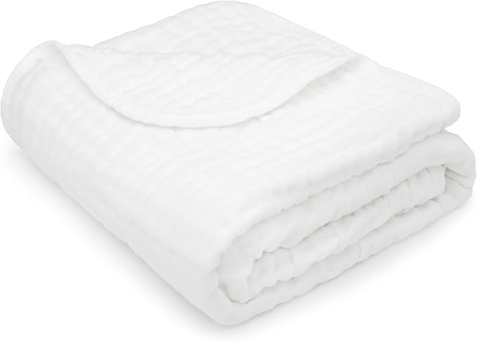 Comfy Cubs Muslin Baby Blanket - Soft, Lightweight, 6-Layer Cotton Swaddle Blankets for Newborns, Infants & Toddlers - 40" x 40" Large, Breathable & Versatile for Sleeping & Tummy Time - White