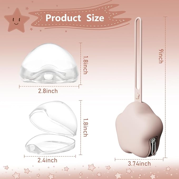4 Pack Pacifier Holder Case,2pcs Silicone Portable Pacifier Pouch and 2pcs Transparent Nipple Holder Case Container, On-the-GO Pacifier Storage Container Box,BPA Free, Easy to Clean（Pink&Khaki）