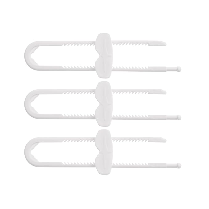 Dreambaby Sliding Cabinet Locks - Child Proof Cabinet Latches - For Kitchen, Bathroom Storage Doors Handles & Knobs - Suitable for Round & D-Shaped Handles - 3 Pack - White - Model L183