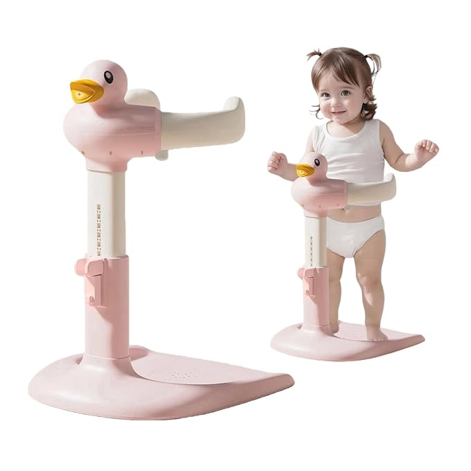 Baby Shower Stand, Foldable Baby Duck Frug Bath Stand Adjustable Infant Bath Support Toddler Shower Stands with Anti-Slip Base Drainage Holes Showers Head Holder for Infants 8-24 Months Gift Pink A