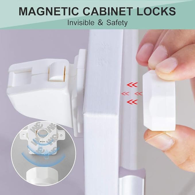 Magnetic Cabinet Locks Child Safety for Drawers and Cabinets - Kitchen Child Proof Cabinet Locks - Baby Proofing Safety
