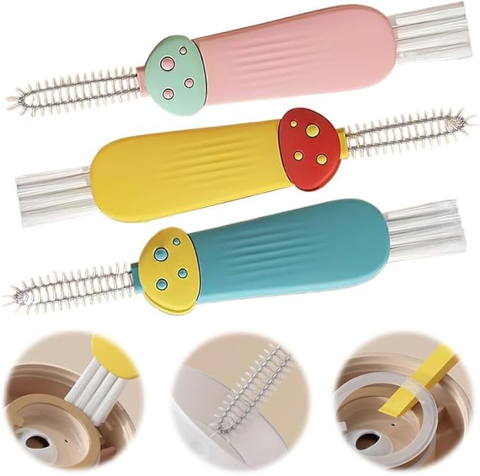 3 in 1 Cup Lid Cleaning Brush, 2024 New Crevice Cleaning Brush Set for Baby Bottle Gap Tight Spaces Cup, 3 in 1 Multifunctional Cleaning Brush Portable Cup Lid Cleaner with Brush(A)