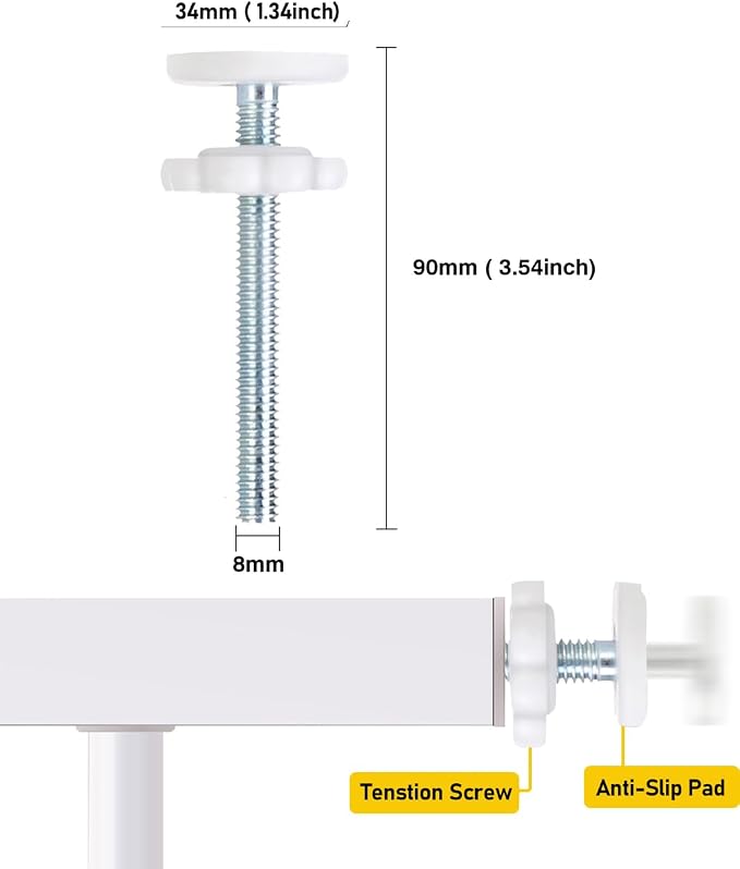 4 Pack Baby Gate Threaded Spindle Rod 8MM(M8), Replacement Screw Bolts Hardware Parts Kit for Pet & Dog Pressure Mounted Safety Door & Stair Gates (a White)