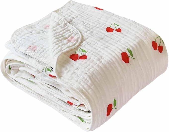 Ultra Soft 6-Layer 100% Cotton Muslin Baby Blanket 43"x43" Breathable Lightweight Swaddle Blankets for Boys and Girls Infant Toddlers Babies Newborn Birthday Gifts Cherry
