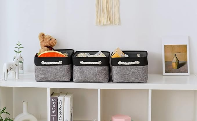 TheWarmHome Storage Basket for Organizing - 1 Pack 14x10x6.7 inch Collapsible Storage Bins for Shelves, Dog Toy Bin for Closet Organizer laundry Gift Cloth Nursery (Grey & Black)