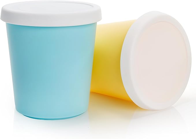 4 Pack Ice Cream Containers, 1 Quart Reusable Freezer Storage Tubs with Silicone Lids Spoon, Ice Cream Pint BPA-Free Yogurt Containers for Homemade Sorbet, Dishwasher Safe