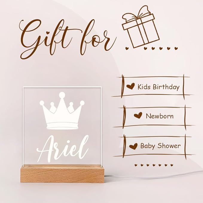 Personalized Night Light for Baby Kids, Custom Name Crown Led Lamp for Girls Boys, Customized Name Night Lights Gift for Children Nursery