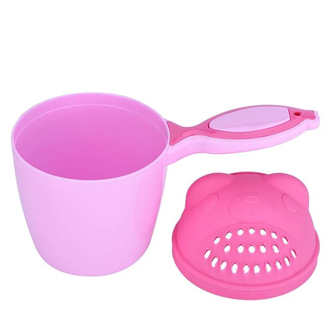Baby Hair Washing Cup, Detachable Shower Rinse Cup for Kids ¨C Cartoon Bear Design (Pink)