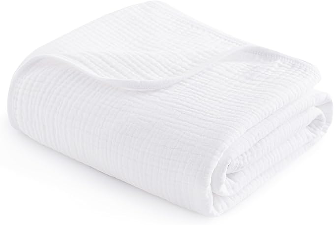 PHF Baby Muslin Swaddle Blanket, 100% Cotton Soft Breathable Receiving Blankets for Boys and Girls, 4-Layer Swaddle Wrap Burping Clothes, Baby Essentials, Large 47 x 47 inches, White