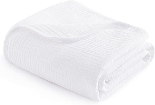 PHF Baby Muslin Swaddle Blanket, 100% Cotton Soft Breathable Receiving Blankets for Boys and Girls, 4-Layer Swaddle Wrap Burping Clothes, Baby Essentials, Large 47 x 47 inches, White