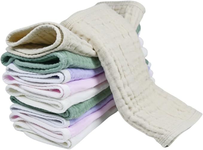 Synrroe Burp Cloths Large, Muslin Burp Cloths for Baby Girls and Boys, Pack of 10 Extra Absorbent and Soft Muslin, 6 Layers 20 by 10 Inches 100% Cotton (Mix 10 Pack Pink Green)