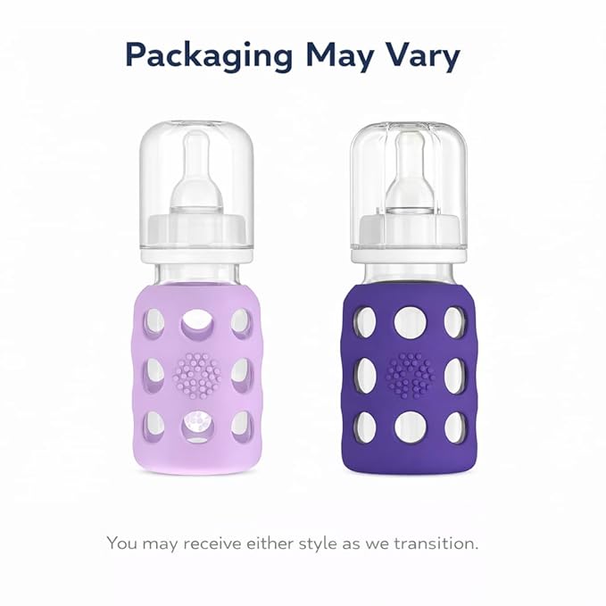 Lifefactory 4-Ounce Glass Baby Bottle with Stage 1 Nipple and Protective Silicone Sleeve Lavender (LF110016C4)