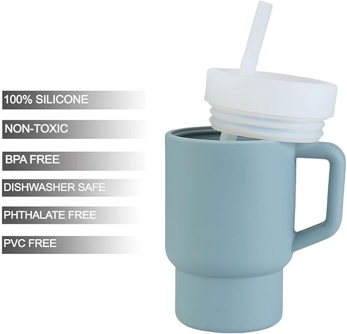 PandaEar Kids Tumbler Silicone Toddler Cup with Straw and Handle, 9.5oz Spill-Proof Training Cup for Baby, BPA-Free, Easy to Clean -Blue (Blue)