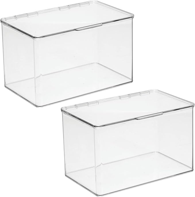 mDesign Set of 2 Storage Boxes with Lids ??Stackable Plastic Storage Boxes for Nursery ??Practical Plastic Toy Box Set ??Clear