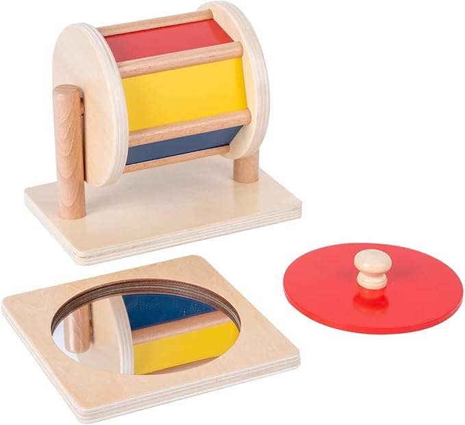 Montessori Baby Toys Play Kit - Montessori Mirror, Peekaboo, Knob Puzzle, Medium Spinning Drum - For 6-12 Months Toddlers