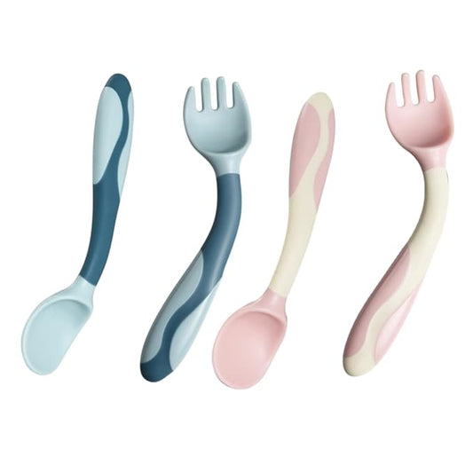 Cabilock 2 Sets Flexible Utensils Silicone Spoons and Forks with Bendable Design Lightweight Soft Weaning Cutlery for Easy Grip and Scoop Portable for Travel and Home Use