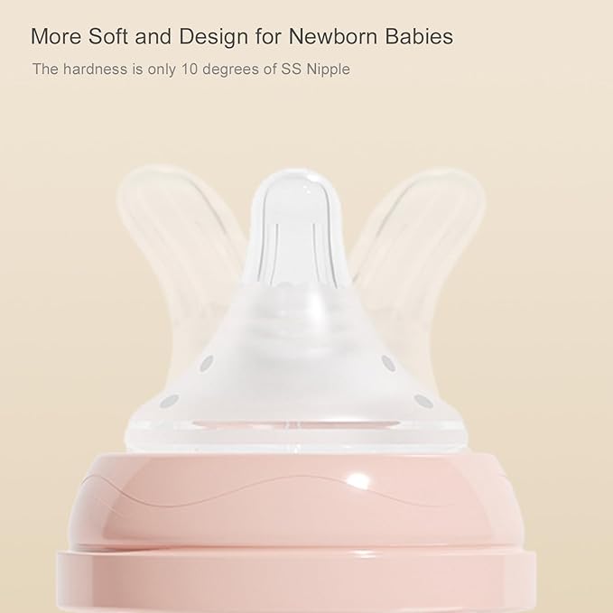 Gulicola Natural Glass Baby Bottle for Breastfed Babies, Anti-Colic Baby Bottle Set with Medium Flow Nipple, 3 Months +, 8 oz, 2 Pack - Pink