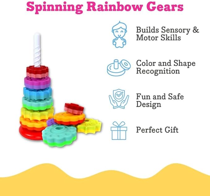 Spinning Stacker Toy - Rainbow Ring Stacker Montessori Baby Toys for 15 Months+ - Sensory & Learning Toys for Toddlers for Boys & Girls