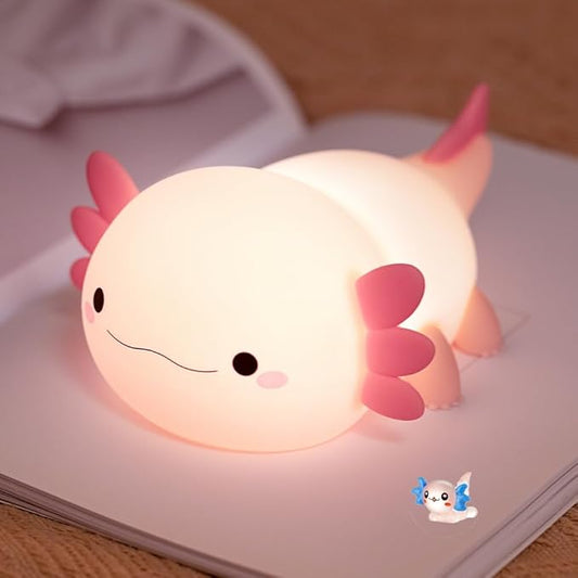 magical JD Axolotl Night Light for Kids Bedroom, Animal Silicone Nursery Night Lamp Touch Dinosaurs Nightlights USB Rechargeable Bedside Lamp for Baby Children Toddlers Girls Gift (Pink Axolotl +1)